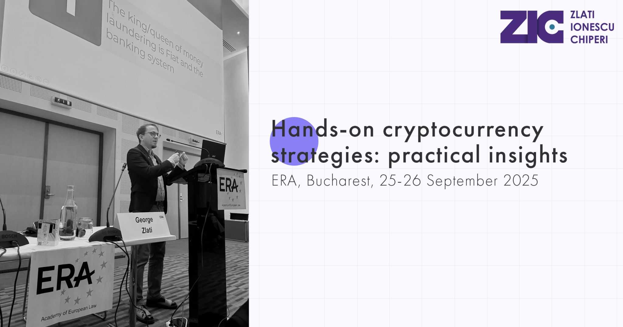George Zlati, speaker la seminarul ERA despre Bitcoin și tehnologiile cripto, București, 25-26 septembrie 2025